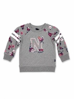 Nautica Baby Girls 18M Gray Floral Varsity Stripe Pullover Sweatshirt